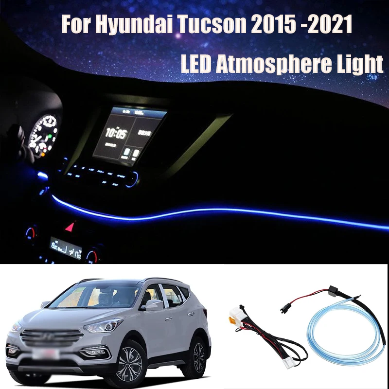 Car Interior LED Dashboard Atmosphere Light EL Wiring Neon Strip Ambient Lamp Decorative Blue Color for Hyundai Tucson 2015-2021