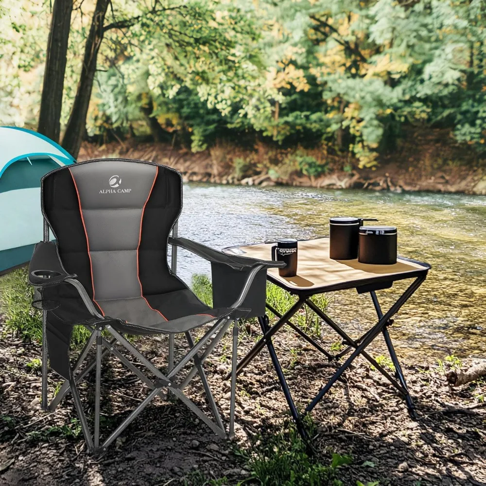 

Folding Camping Chair Oversized Heavy Duty Padded Outdoor Chair , 450 LBS Weight Capacity, Thicken 600D Oxford,2 Pack