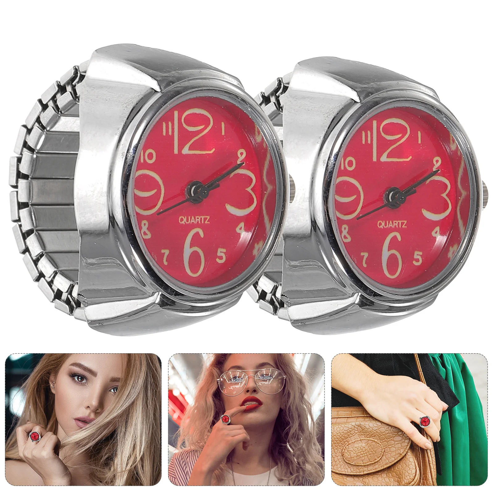 2 pezzi orologi ad anello rosso coppia dito al quarzo mini visualizzazione dell'ora accessori eleganti con numeri grandi per donna uomo orologio ad anello