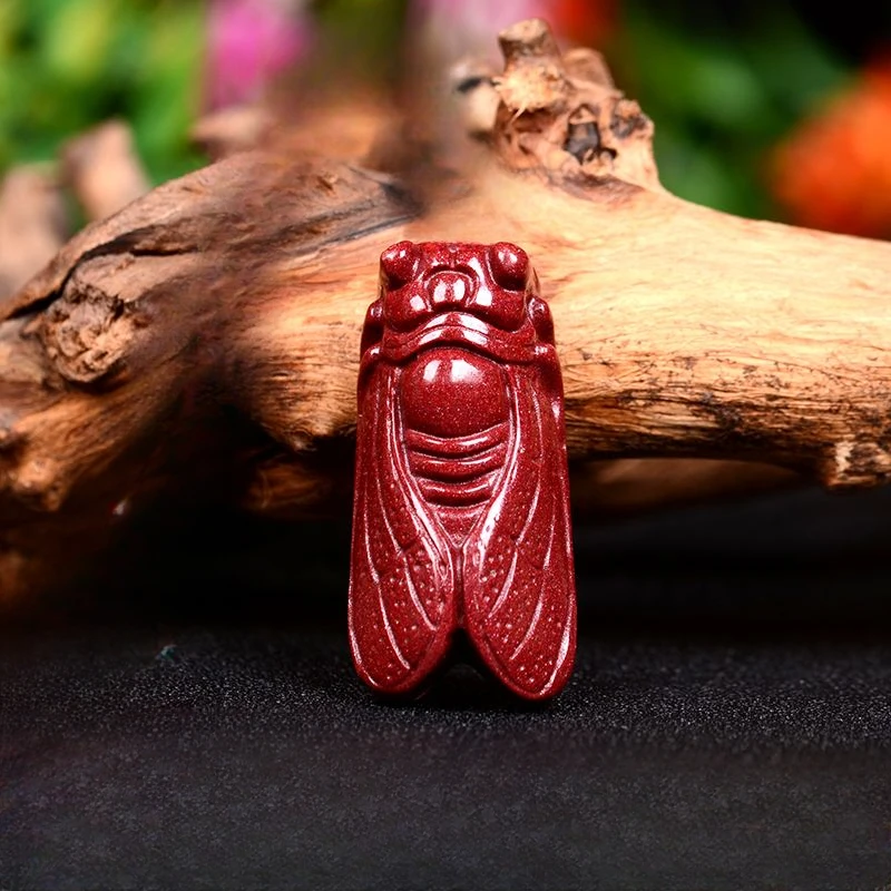 

Cinnabar Stunning Pendant with High Content Cicada Pendant, Cicada Necklace Pendant