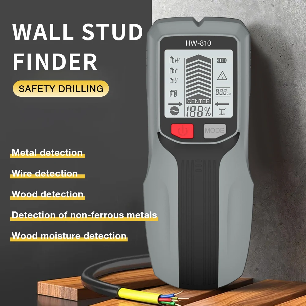 6 in 1 Metal Wood Wall Stud Finder Palmare Metallo AC Tensione Live Wire Wall Scanner Rilevatore Stud Finder Scatola elettrica