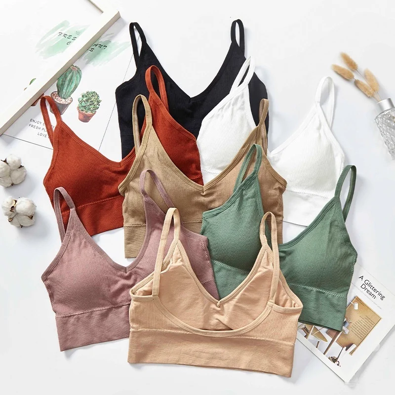5PCS Sexy Seamless Bra Sports Bra Women Thin Straps Crop Top U Back Gym Bra Wireless Running Arm Yoga Top