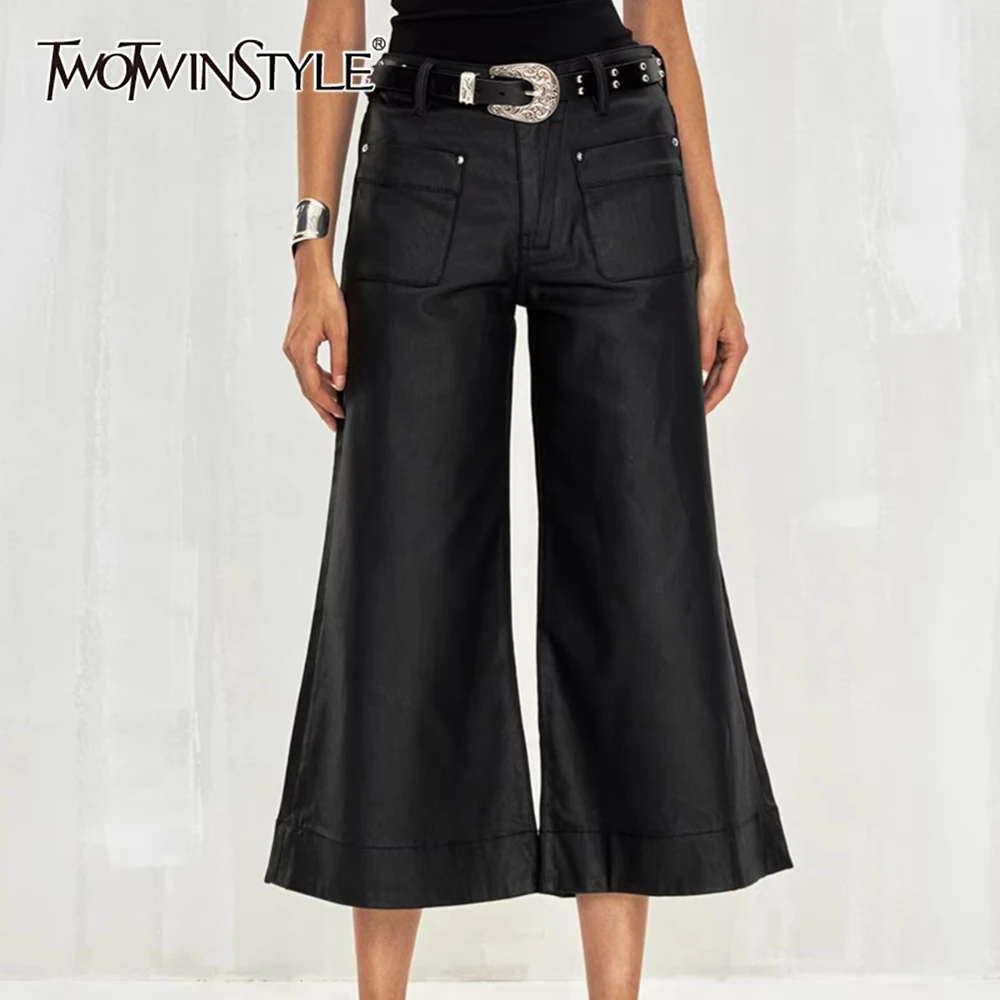 

Брюки-клеш TWOTWINSTYLE черные, с лоскутными вставками, в уличном стиле, женские, с высокой талией, свободные, винтажные, осенняя мода