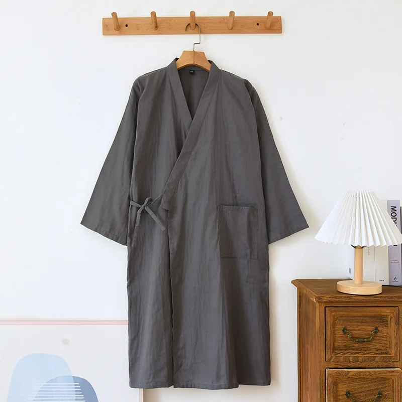 2026 Frühling und Herbst Neue Japanische Kimono-Robe für Paare, 100% Baumwolle, Bademantel für Männer und Frauen, Lockerer Dampfbad-Mantel – Detail 5