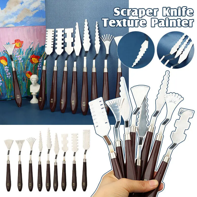 9Pcs Watercolor Student Pigment Paint Tool Stainless Steel Artist Oil Painting Palette Knife Spatula Paint Tools Set Art Supplie