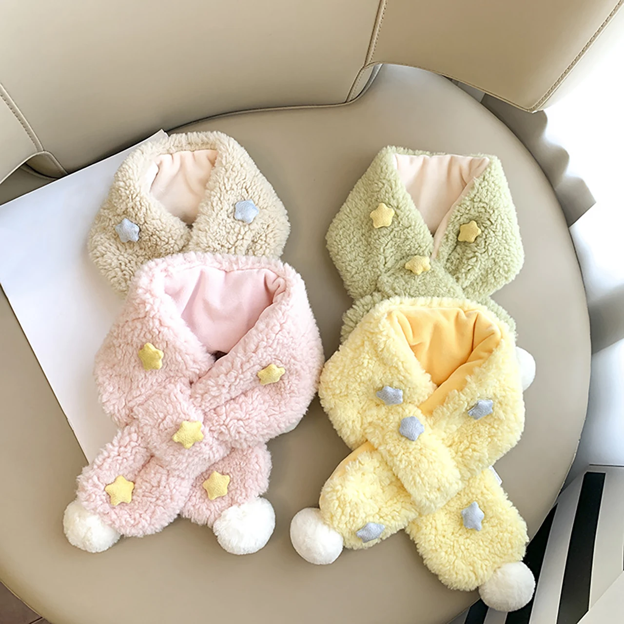 Cute Star Children Plush Scarves Winter Warm Kids Cross Neckerchief Anti-Cold Windproof Outdoor Baby Neck Cover Girl Short Scarf