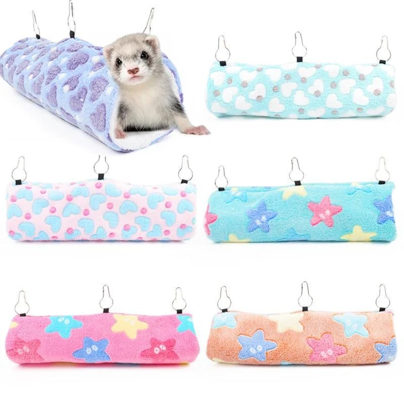 Small Animal Guinea Pig Rat Hammock Hanging Tunnel and Soft Bed Mat for Squirrel Hamster Hideout Cage Accessories