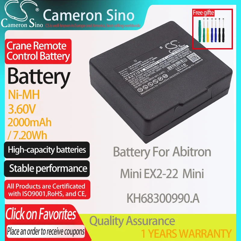 CameronSino Battery for Abitron Mini EX2-22 Mini fits Abitron KH68300990.A Crane Remote Control battery 2000mAh/7.20Wh 3.60V