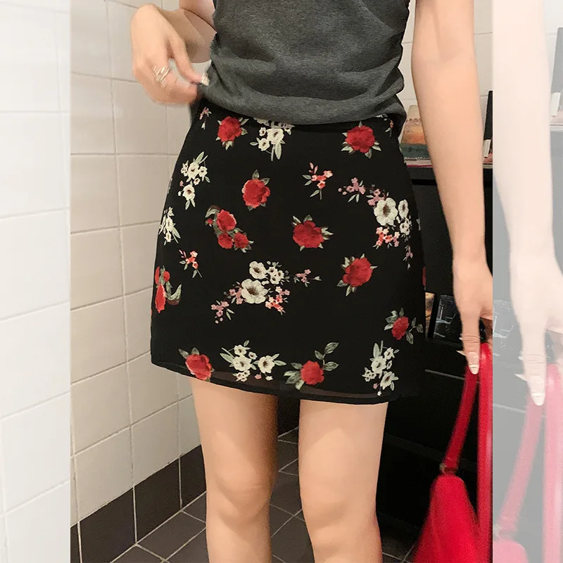 

Spicy Girl Style Summer OOTD Outfit Sexy Floral New Unique Beautiful A-Line High Waist Slimming Short Skirt for Women