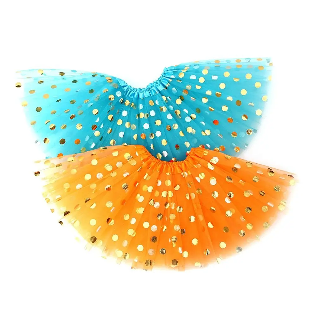 Fashion Rainbow Tutu Skirt Tulle Polka Dot Gold Dance Pettiskirt Netting Colorful Ballet Skirts Girls