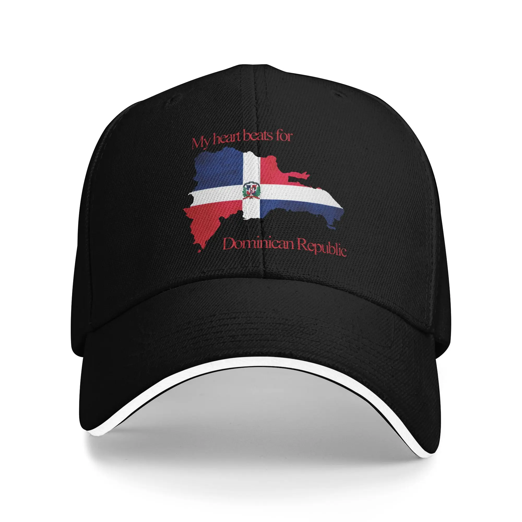Men Women My heart beats for Dominican Republic Flag  Hats Stylish Baseball Cap  Snapback Hat Travel Headewear Gift
