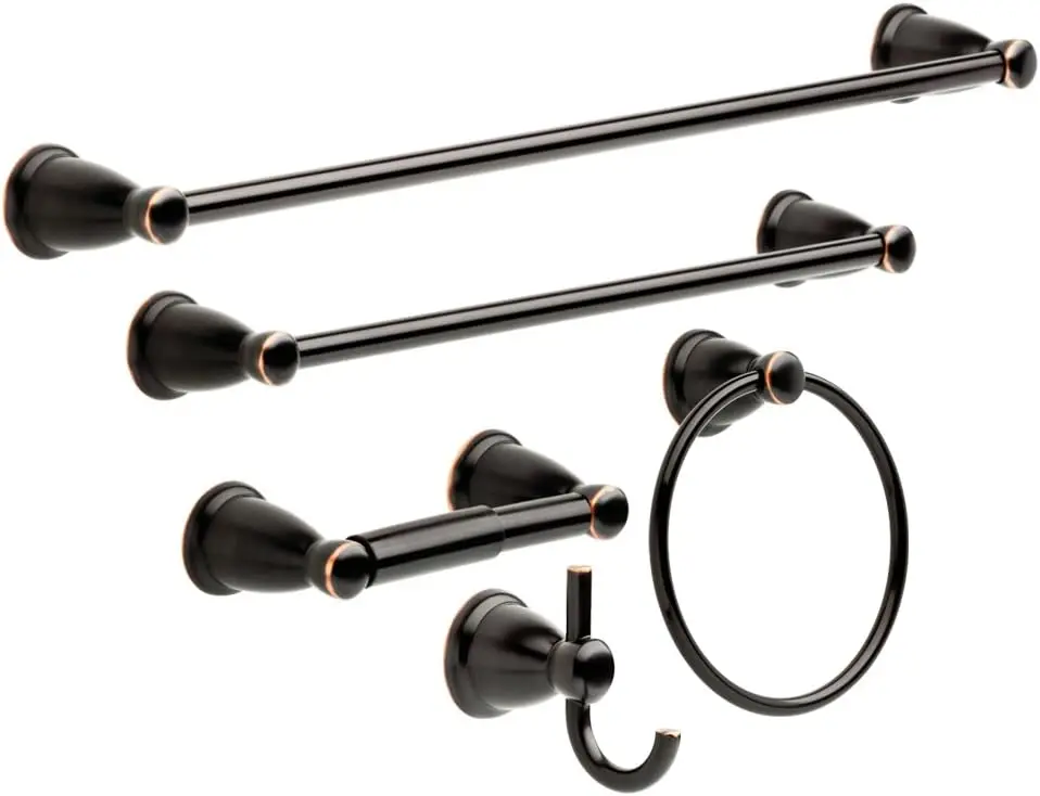 

5-Piece Bathroom Set in Oil-Rubbed Bronze, Includes Towel Bar Racks, Toilet Paper Holder, Ring and Hook