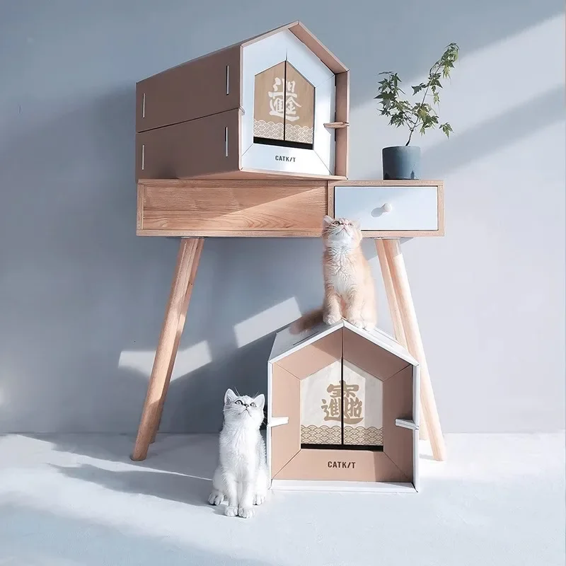 Cat Villa House and Wind Japanese Cat Nest Folding Cat House Wear-resistant corrugated cat scratch board pet supplies