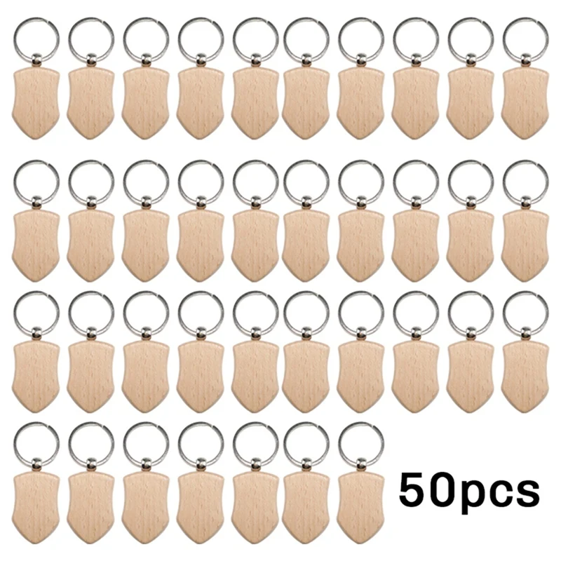 50 Pieces Blank Wooden Key Tag Key Engraving Blanks Unfinished Wood Keychain Key Ring Key Tags For DIY Crafts Style 3