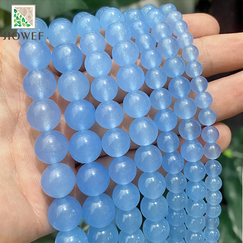 Natural Light Blue Chalcedony Jades AAAA Loose Beads for Jewelry Making DIY Charms Bracelets Earrings 15