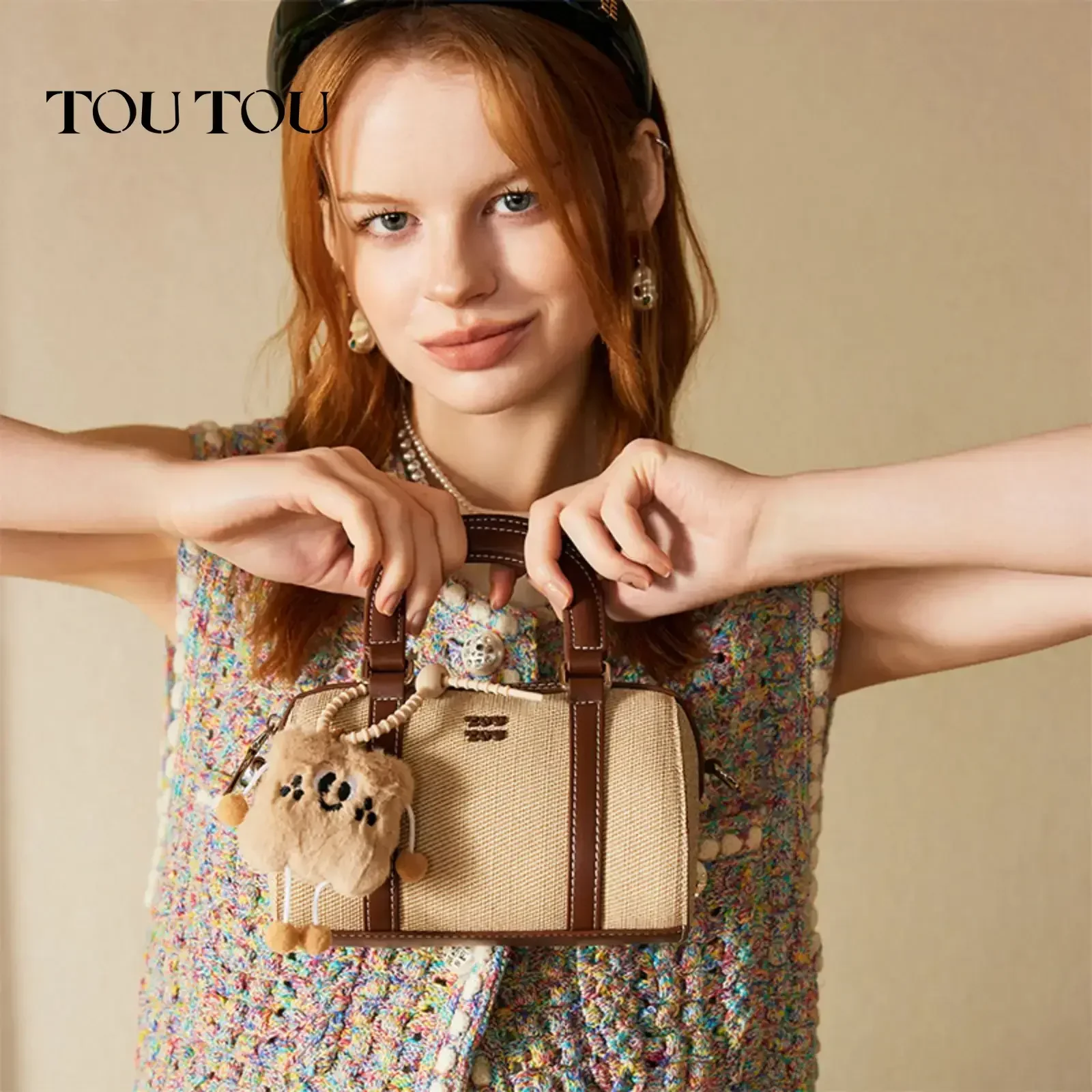 TOUTOU Bowling Bag Original Designer Brand Replica Boston Shoulder Crossbody Handbag Pendent Canvas Pillow Bag Christmas Gift