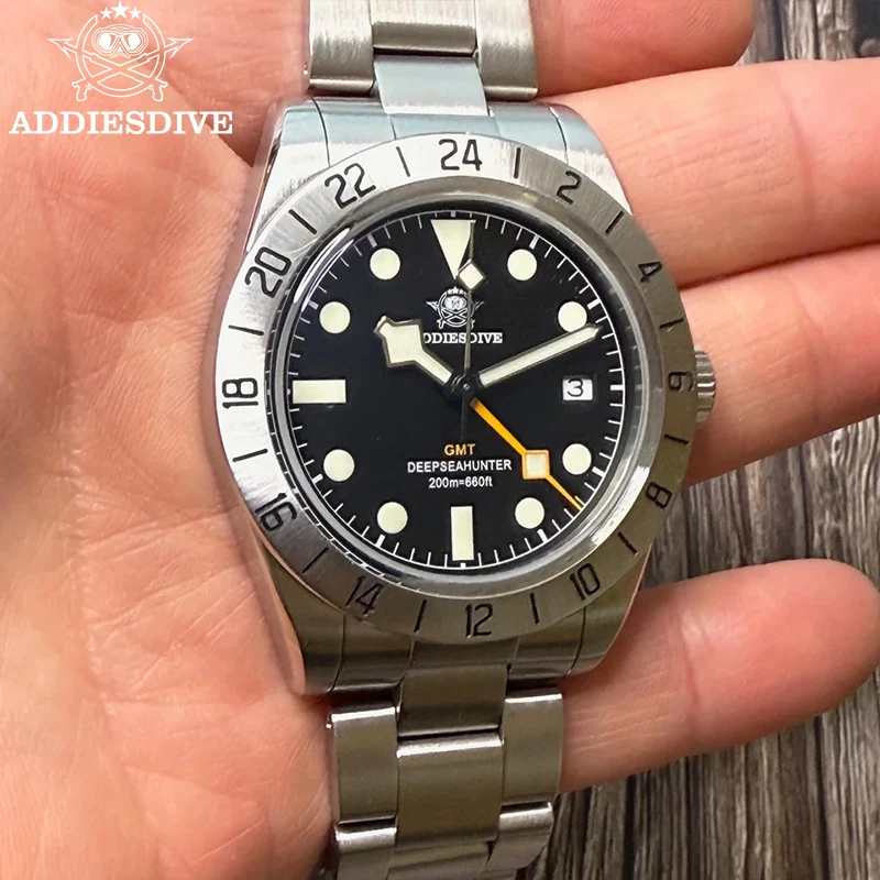 

ADDIESDIVE GMT Men's Quartz Watch 20Bar Dive Super Luminous SPORT Watches Luxury Stainless Steel WristWatch AD2035 Reloj Hombre