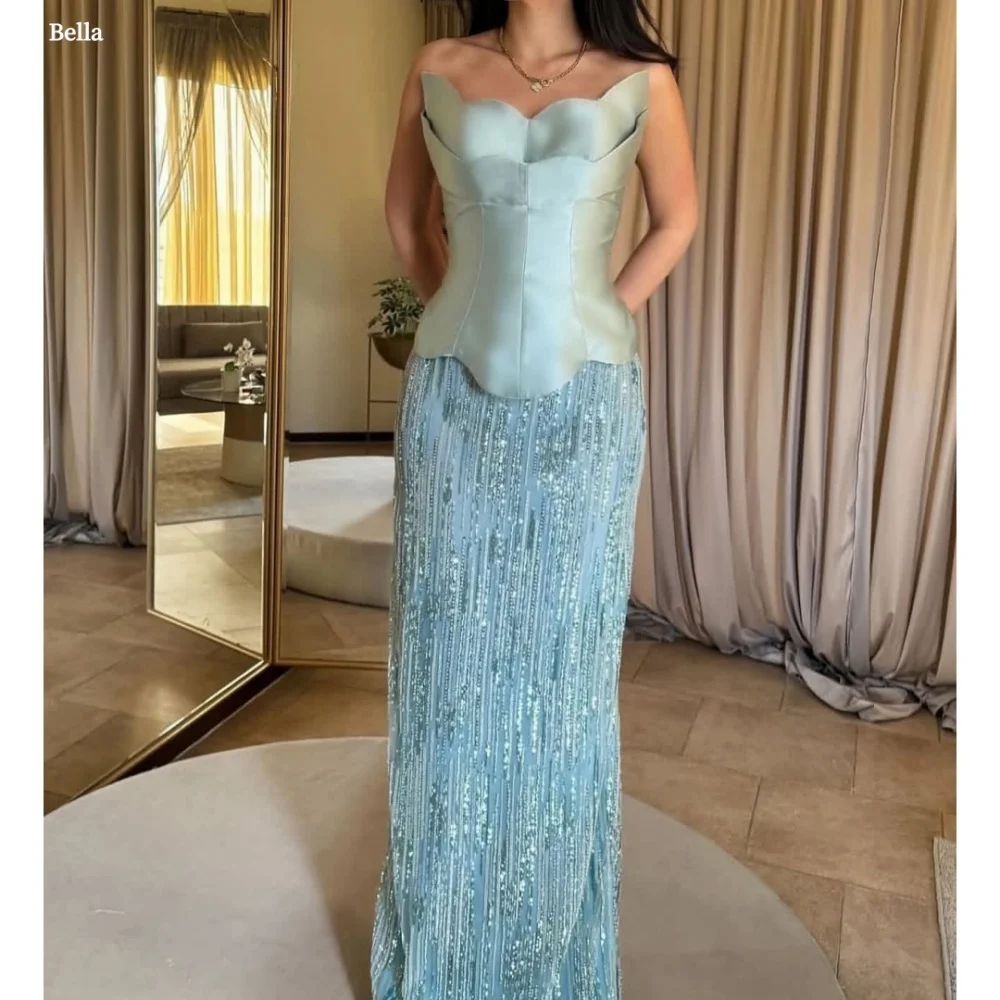 

Bella Индивидуальное синее платье-футляр без бретелек с открытой спиной и бисером, вечернее платье без рукавов, вечерние платья, платье для выпускного вечера длиной до пола