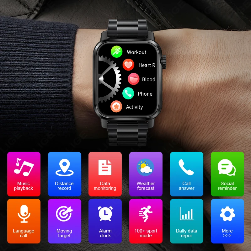 LIGE Smart Watch Sports Fitness Tracker Bluetooth Call Waterproof Health Monitor LED Flashlight Clearance Sale Men's Smartwatch
