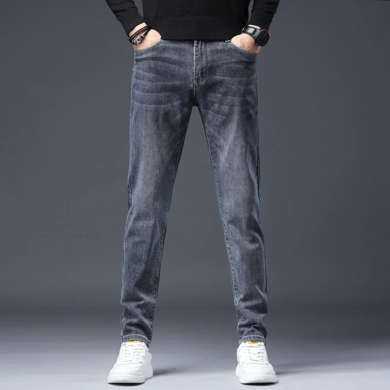 Nice Classic Style Men's Black Blue Regular Fit Jeans Business Casual Stretch Denim Pants Male Brand Trousers