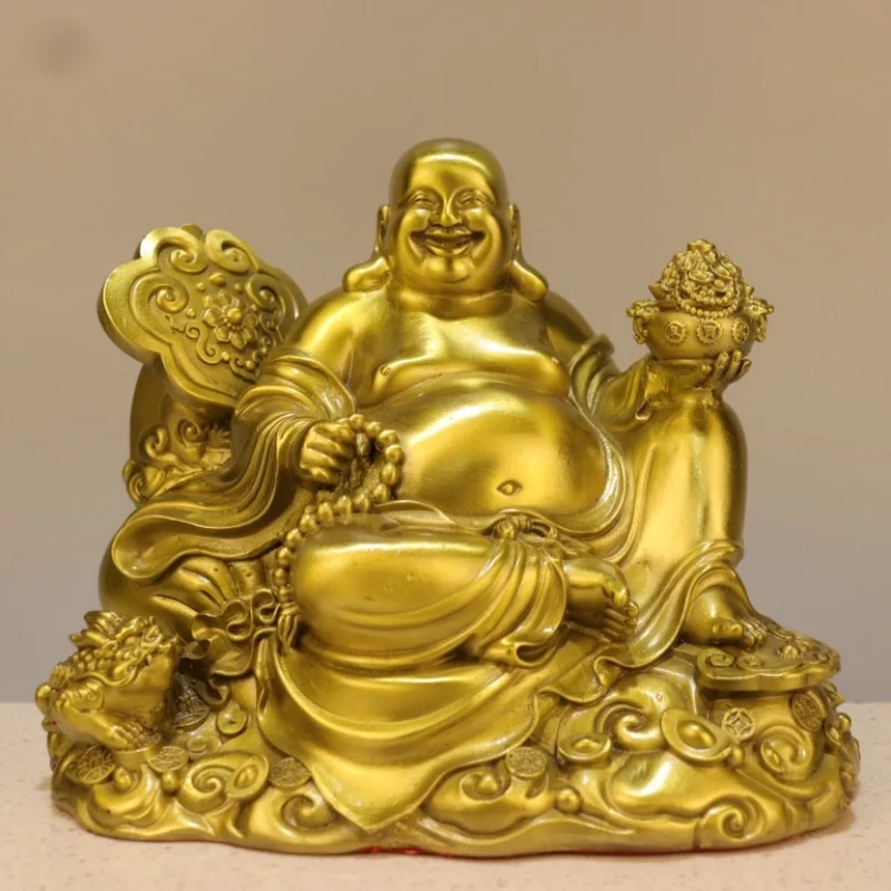 

Статуя Будды Майтрейи из чистой меди — элегантное украшение для гостиной, стола, домашний декор и продуманный подарок для офиса
