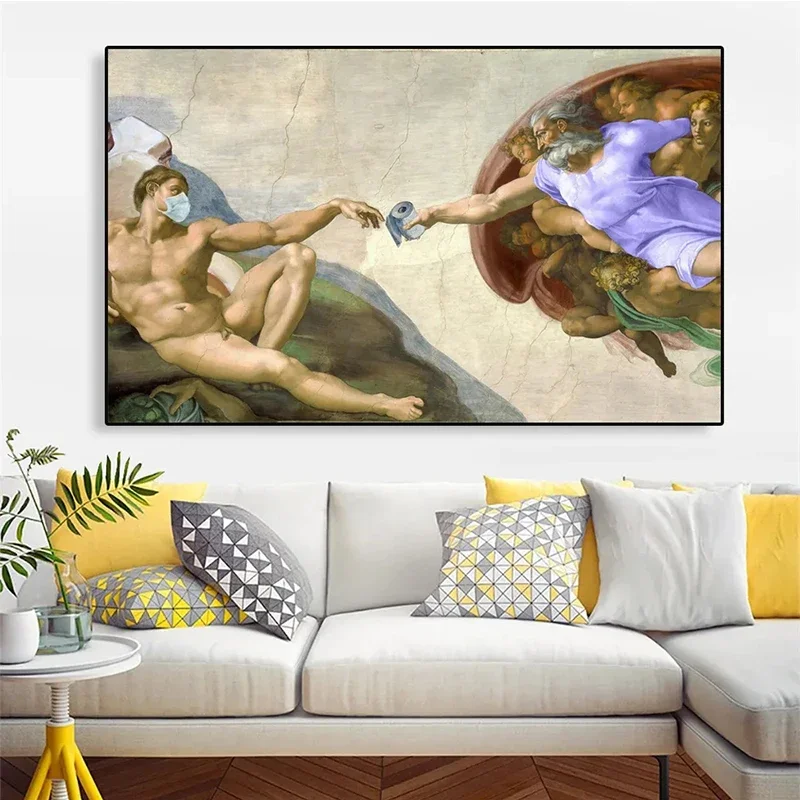 Hand of God and Adam Funny Toilet Paper Wash Room Bathroom Decor Wall Art Home Decoration Retro Picture Canvas Painting Poster