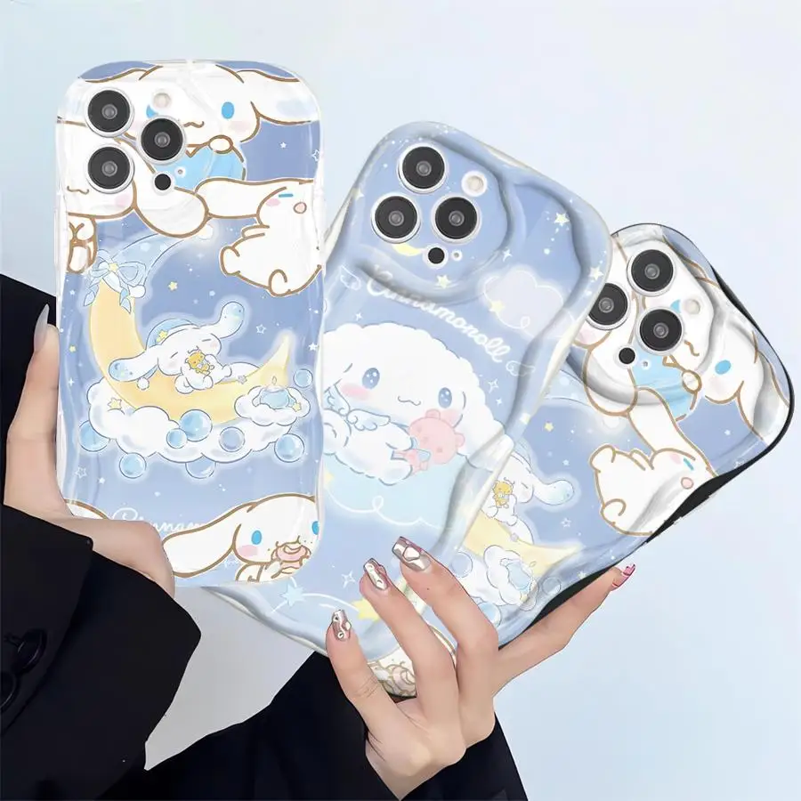 iPhone 16e、11、13、15 Plus、14、XS、X、12 Mini、16 Pro Max用ソフトフォンカバーケース、漫画風シナモロール