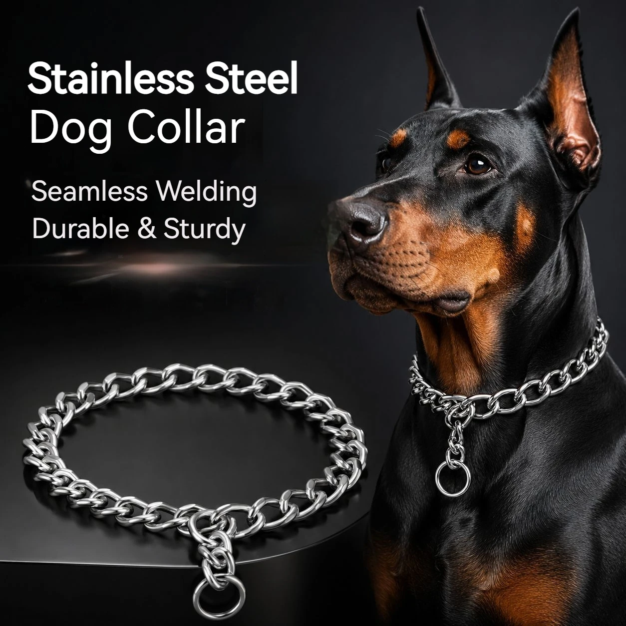 Stainless Steel Dog Choke Chain Collar Pet Training Leash for Medium Large Dogs Golden Retriever Rottweiler Belgian Malinois