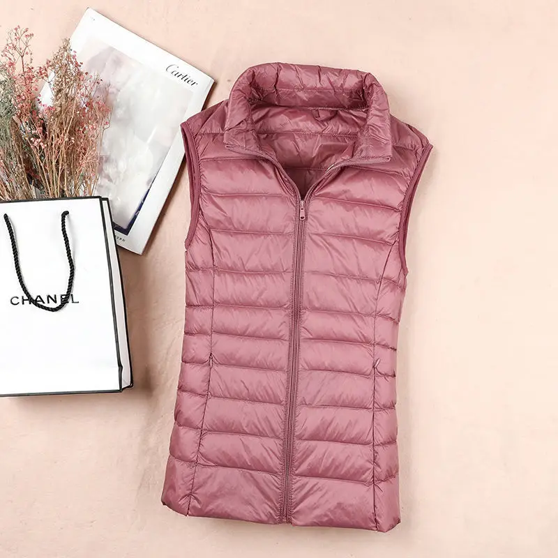 90% Ultra Light White Duck Down Women Vest Thin Coat Women Duck Down Sleeveless Jacket V Collar Or O Collar Coat