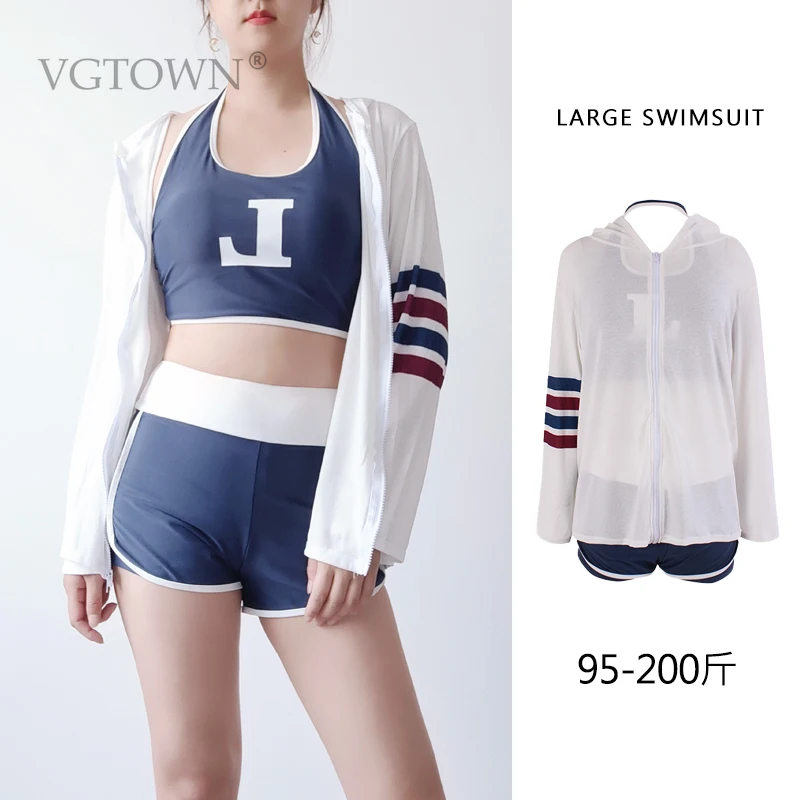 Plus Size M-8XL Korean Sports Three-Piece Printing Double Sling High-Waist Body Suit Shorts Side Drawstring Sweet Swimsuit