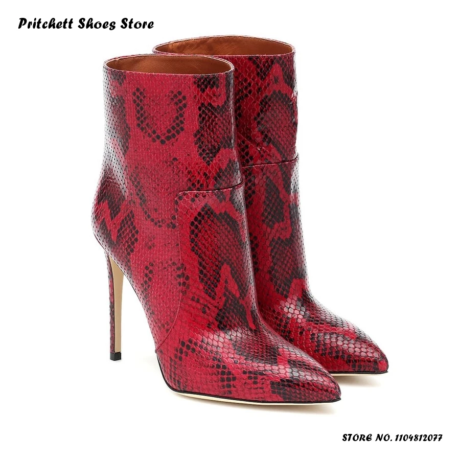 

Женские ботильоны на шпильке с принтом питона, весенне-осенняя обувь больших размеров, офисные женские ботильоны на тонком каблуке с острым носком