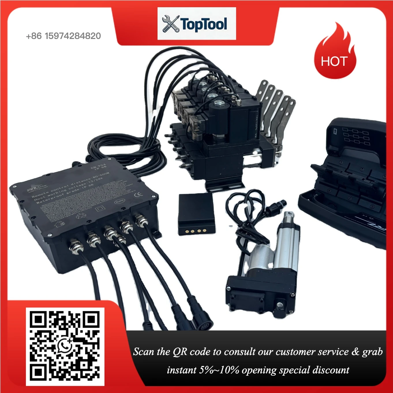 The latest wireless proportional remote control, a 5-bar operated command controller, is designed for upgraded control systems.