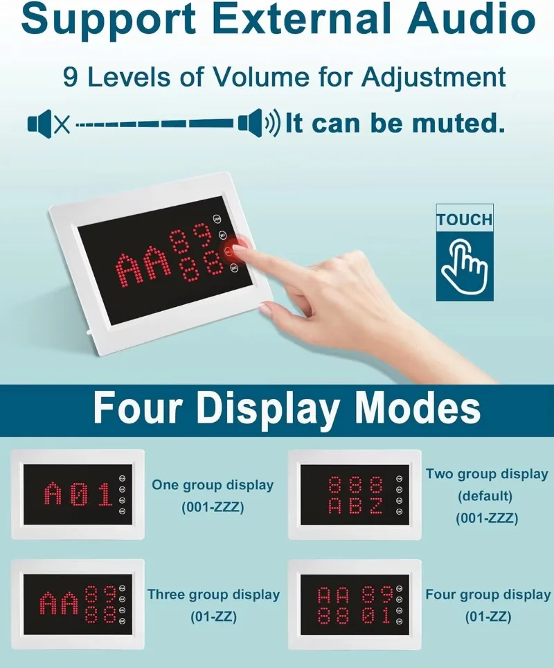 Restaurant Pager System Queue Calling System Wireless Table Call with 1 Display Screen/10  Call Buttons