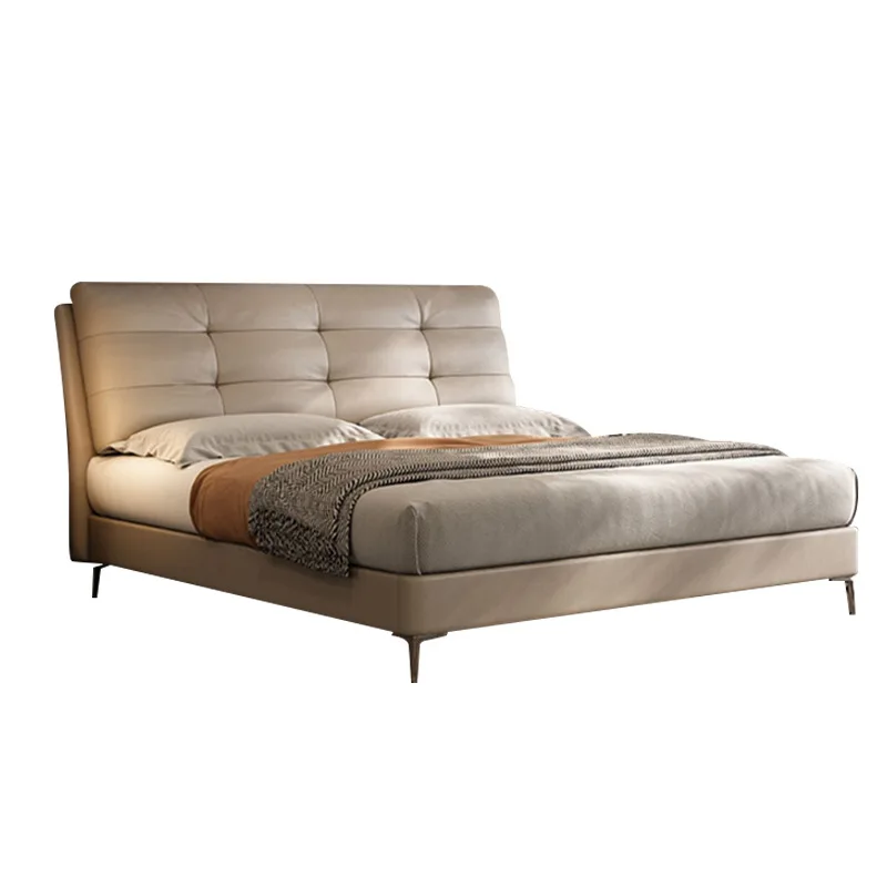 

Italian minimalist leather bed soft bag bedroom household leather minimalist modern master bedroom marriage leather