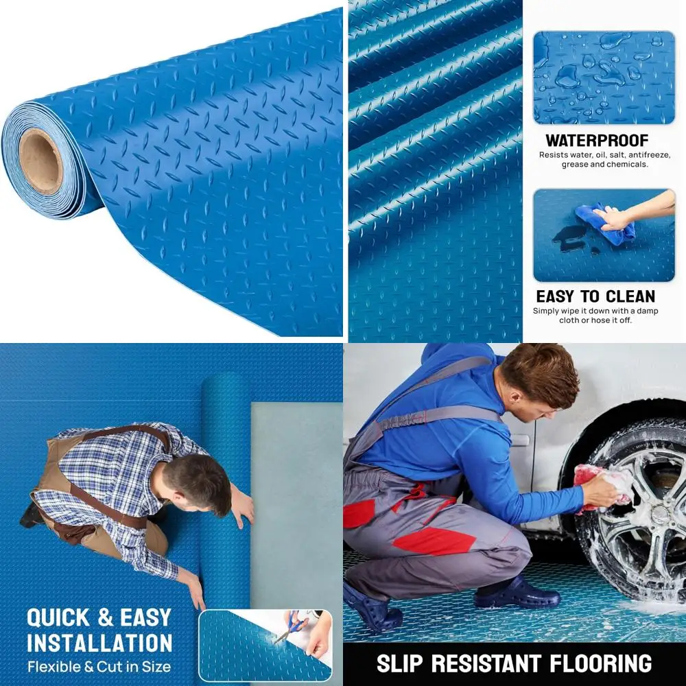 

Thickened Diamond Plate PVC Garage Floor Mat - 7.5 x 17 FT Flooring Roll for Car Parking and Under Vehicle Protection