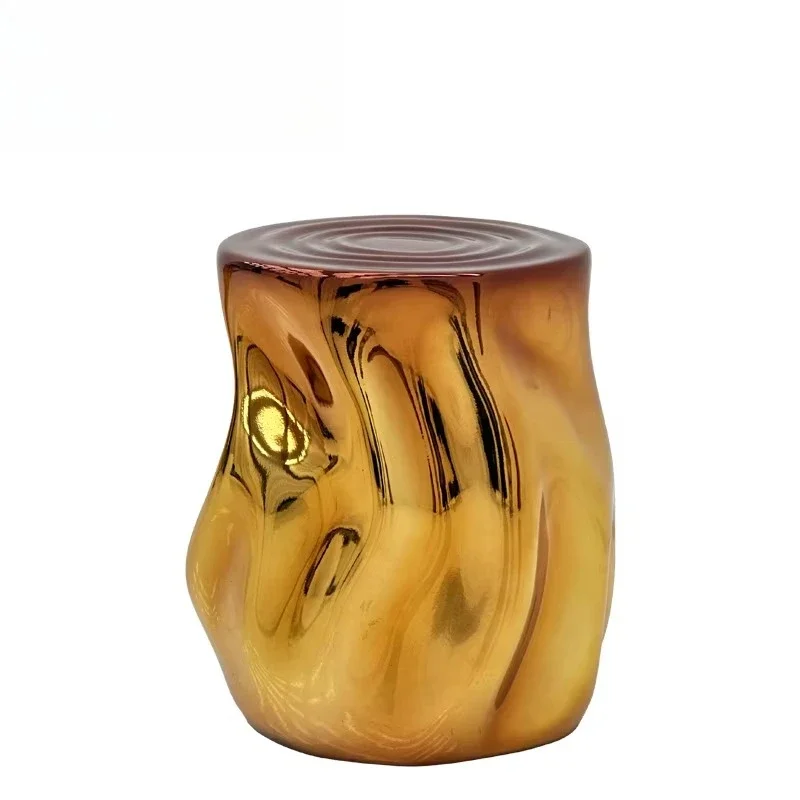 Modern Art Amber Resin Side Table Stump Textured Metal Frame Bedroom Kitchen Bathroom - Living Room Hotel