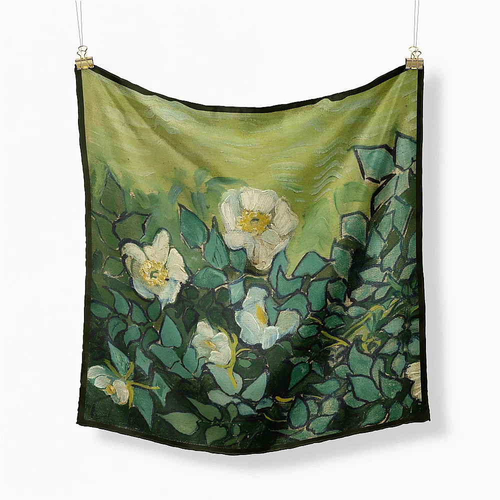 

Van Gogh Oil Painting Series Green Rose Ladies Checkered Decorative Scarf Square Shawl Versatile for All Seasons Fashion Acce...