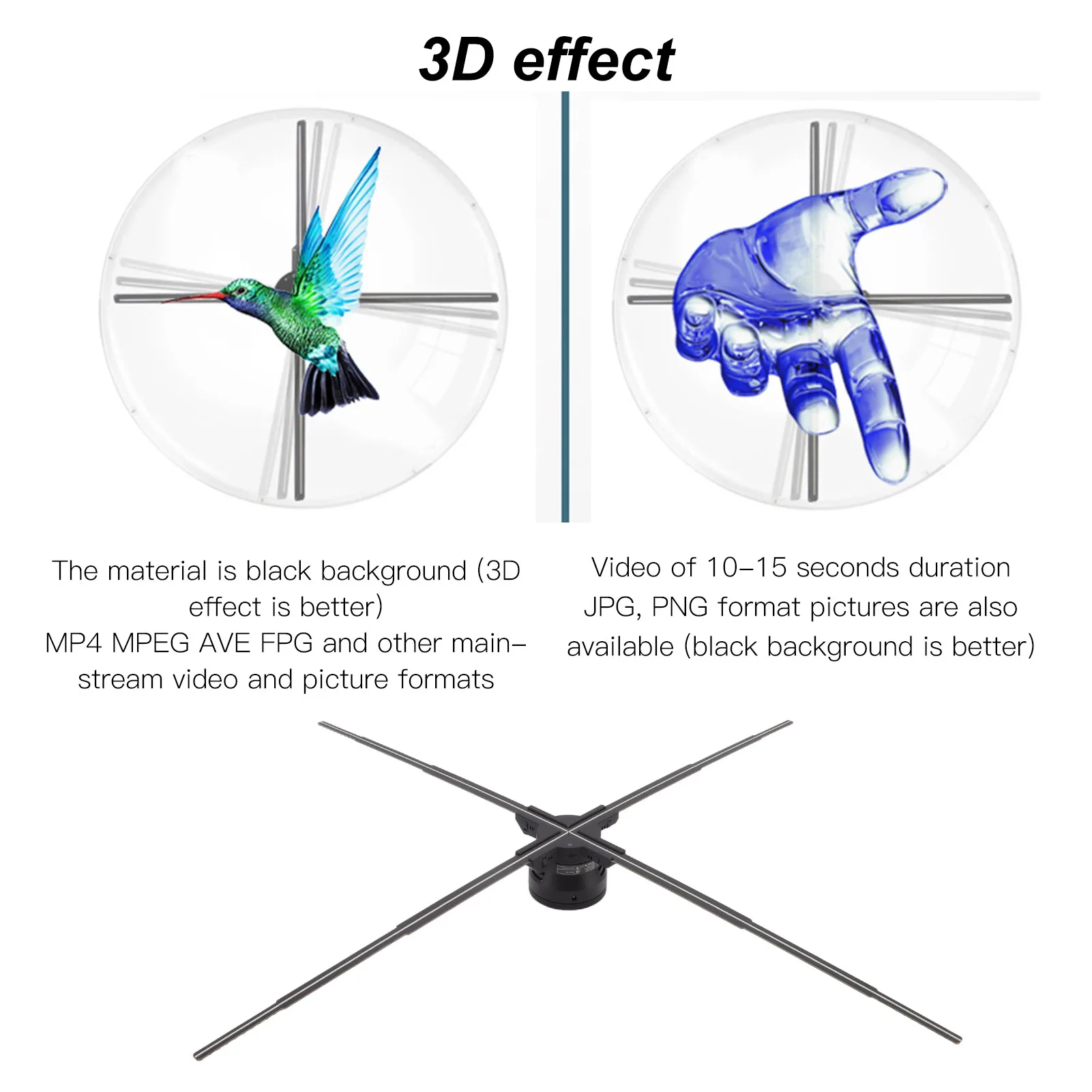 

Вентиляторный рекламный дисплей Голографический рекламный проектор 3D 4-листный вентилятор Рекламный дисплей для выставочных магазинов Торговые центры