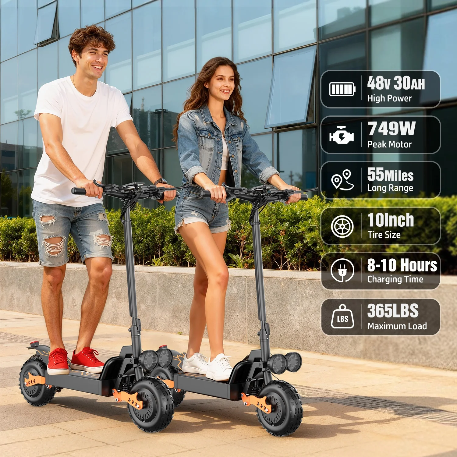 749W Adult Electric Scooter, 48V 30AH, 55-mile range, full suspension, removable seat, alloy frame, US warehouse.