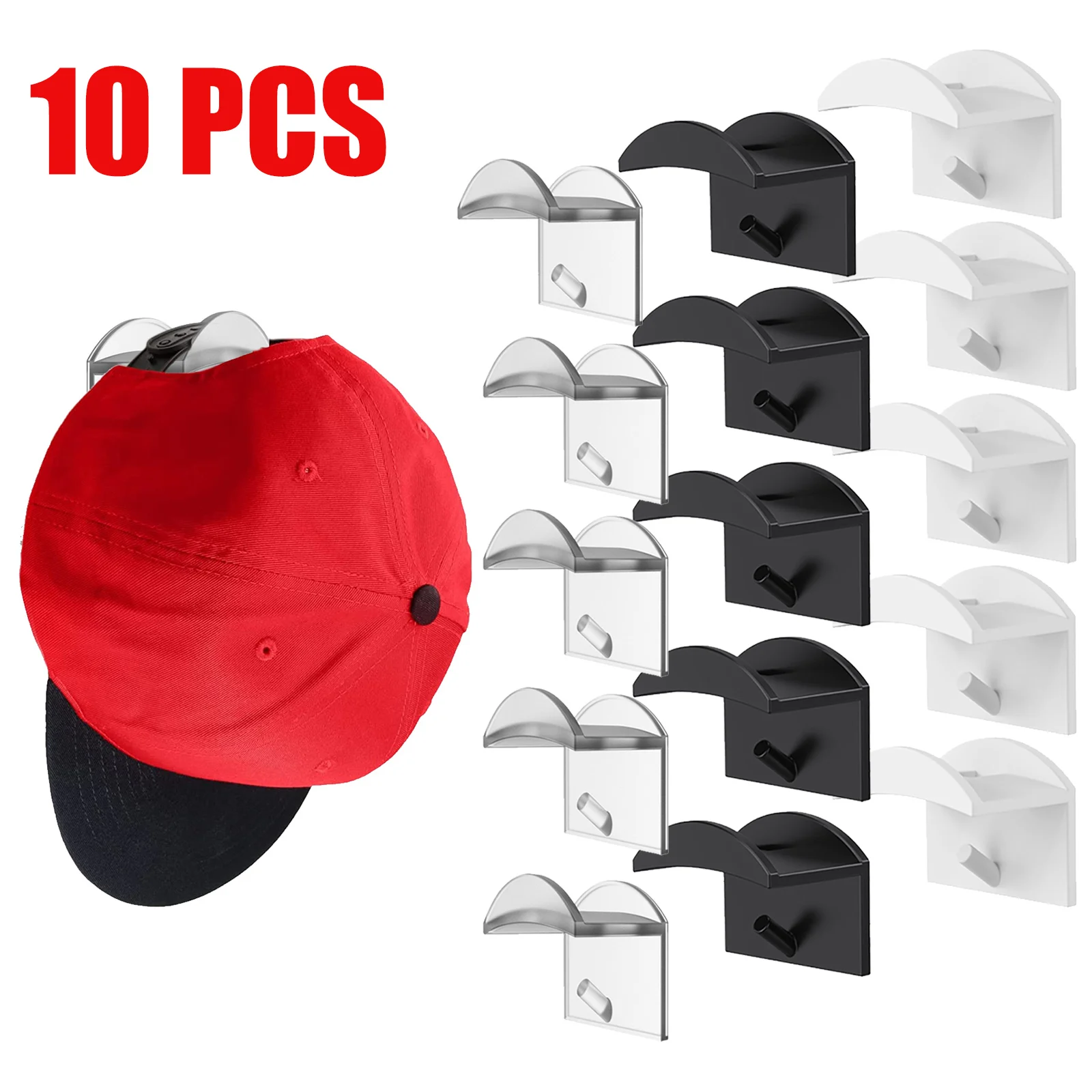 

10pcs Baseball Caps Hangers Rack Wall Hooks Hangers Self Adhesive Door Wall Hangers Hooks Rack for Kitchen Bathroom Accessories