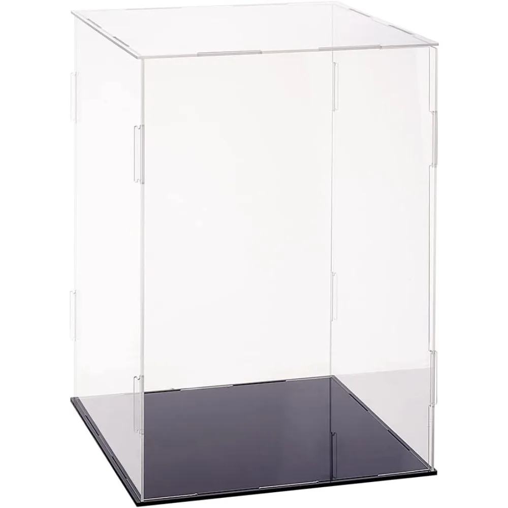 Plastic Minifigure Display Cases 8.3x8.3x12inch Clear Dustproof Action Figure Display Box with Black Base Display Cabine