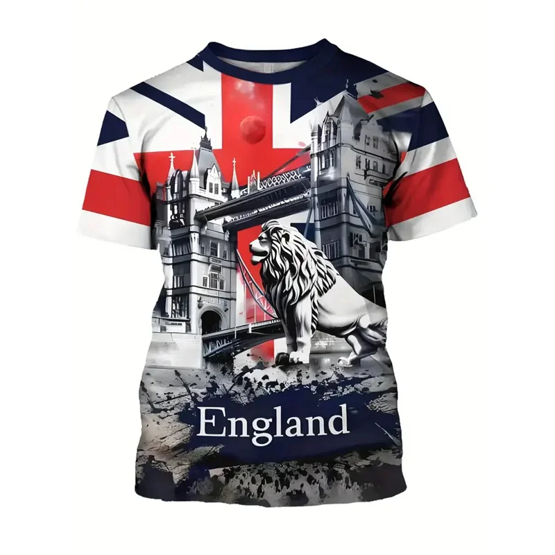 تيشيرت رجالي على الطراز الإنجليزي ، طباعة جرافيتي ، أكمام قصيرة ، رقبة مستديرة ، موضة غير رسمية ، توبات بنمط أسد شريطية ، الصيف #3