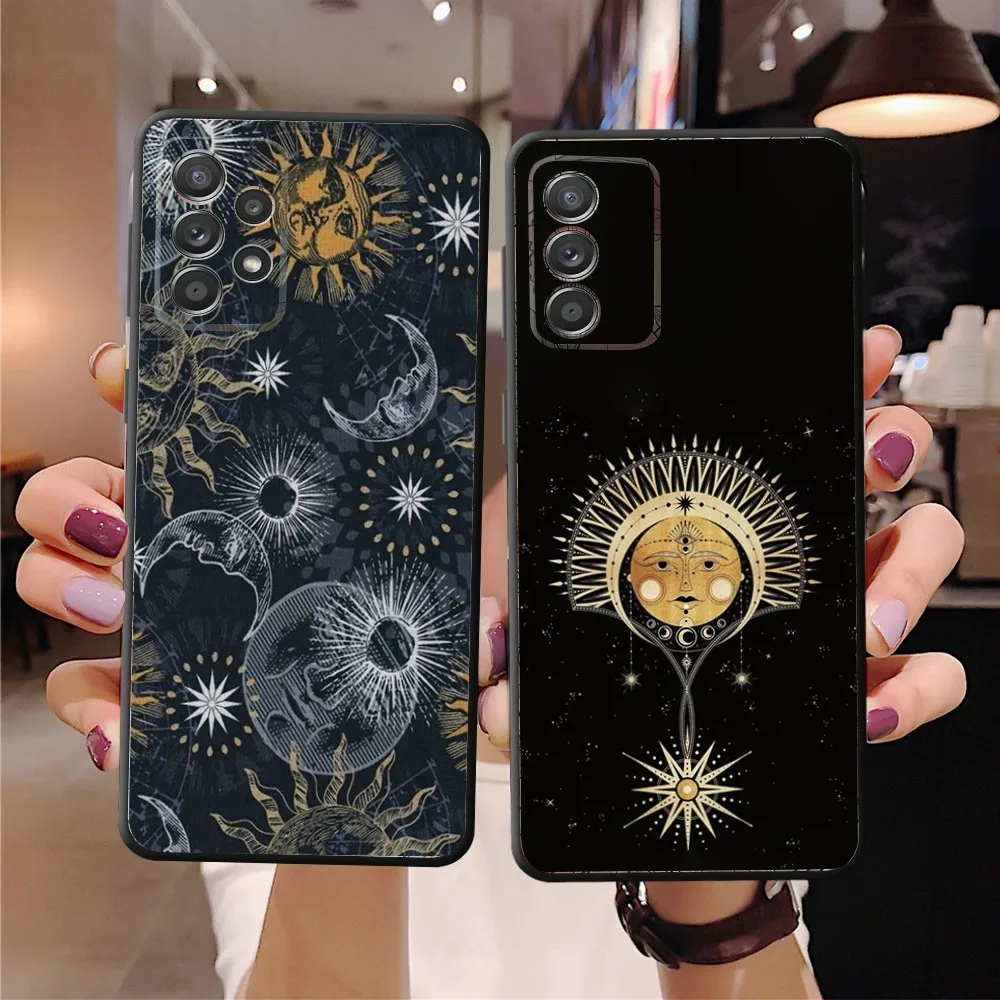 Suns Moons Clouds Astrological  Phone Case Black Silicone For Samsung Galaxy S23,21,20,FE,24,22,Ultra,S10E,10,9 ,8,Plus