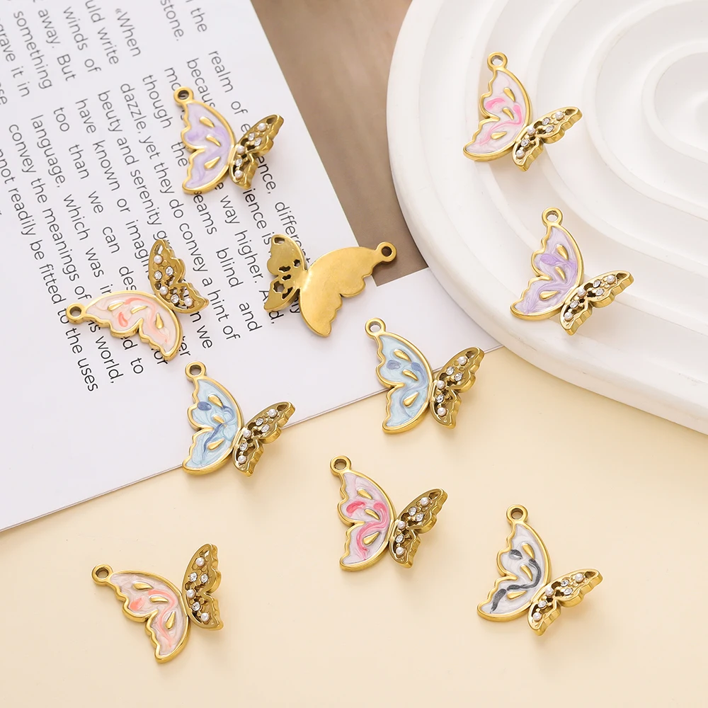 

2pcs/lot Stainless Steel Enamel Charms Butterfly Pendants for Jewelry Making DIY Bracelet Necklace Accessories