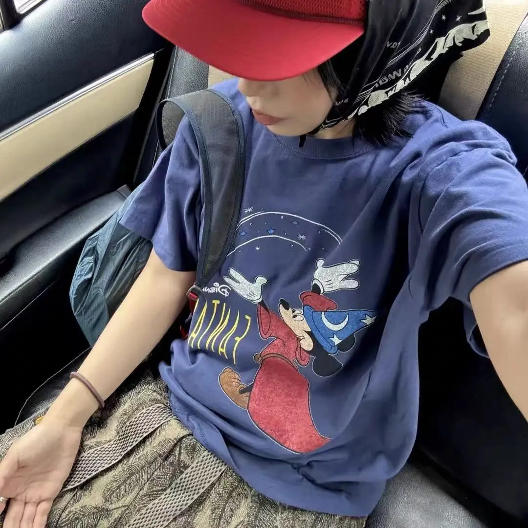

Новинка 2025 года, винтажная футболка с Микки Маусом, модная футболка, женские футболки с короткими рукавами, белые блузки, уличная одежда, мужские футболки