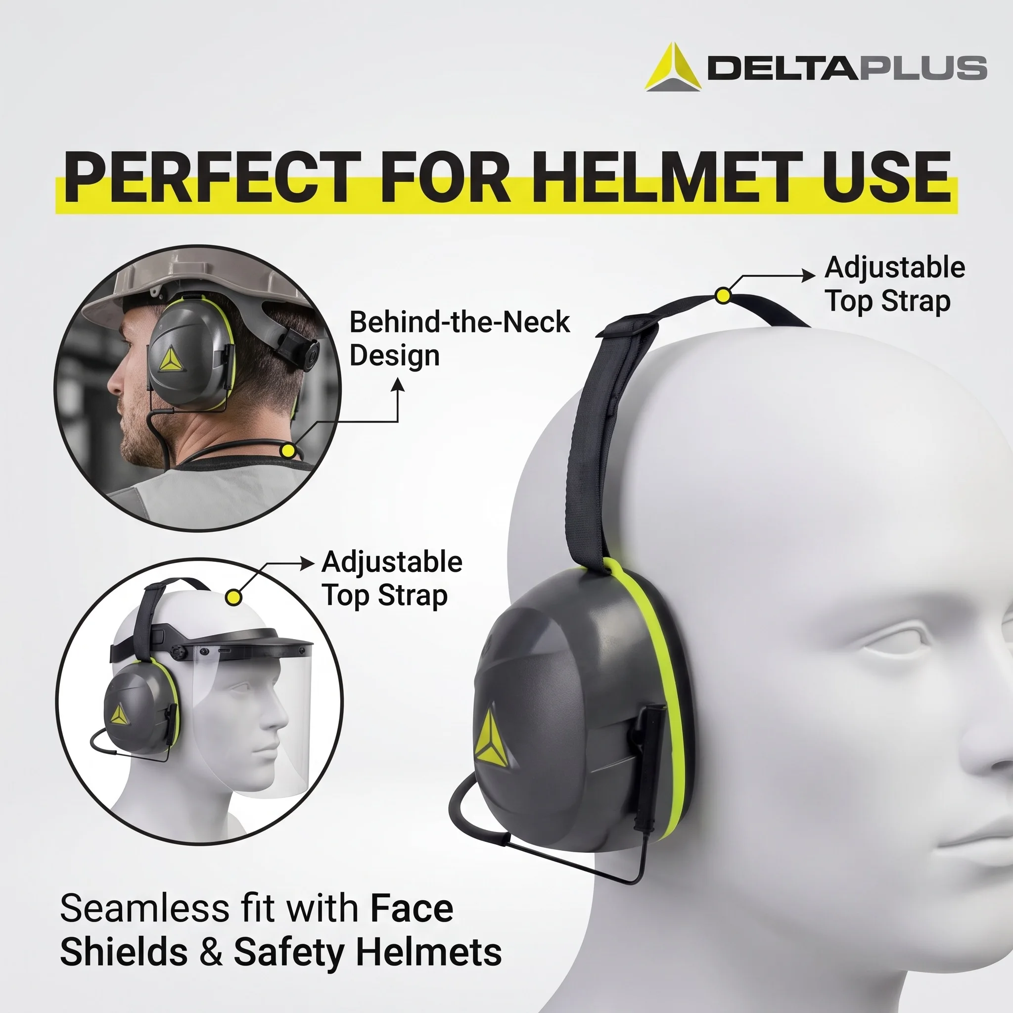 DELTA PLUS Interlagos NB2 Earmuffs Neckband Hearing Protection Industrial Ear Protection Noise Cancelling Ear Defenders