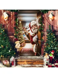 1 piece, Merry Christmas porch banner, Gift Santa applies to indoor outdoor front door home mural decoration