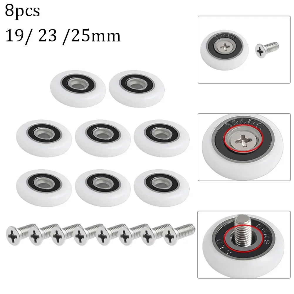 8Pcs Shower Door Roller Replacement19/23/25mm Wheel Diameter Cabins Sliding Shower Door Wheel Runner Pulley Home