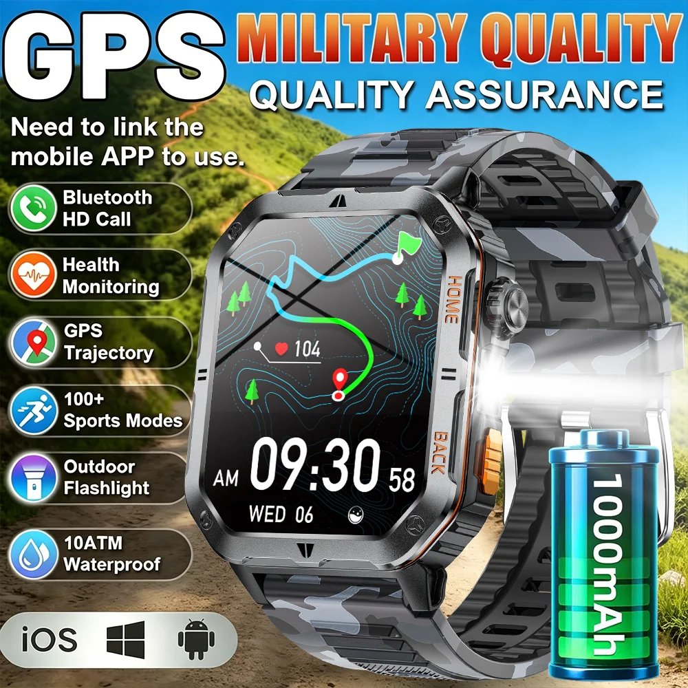 2026 New 1000mah AMOLED Smart Watch Men 170+Sport Fitness LED Flashlight IP68 Waterproof Bluetooth Call GPS Track Smartwatch IOS