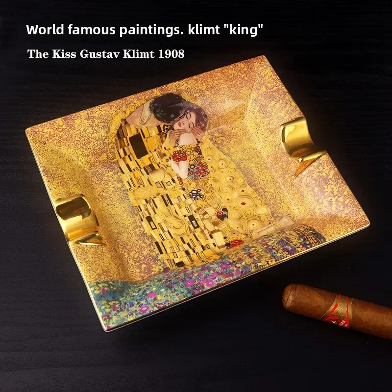 European bone china cigar ashtray retro creative personality home ceramic cigarette disc decoration gifts world famous painting